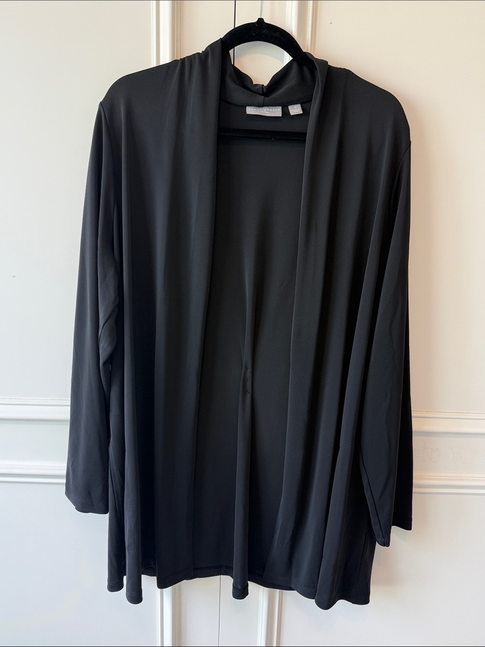 Black Open-Front Women's Cardigan Sweater, Button Back Detail